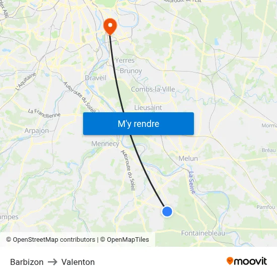 Barbizon to Valenton map