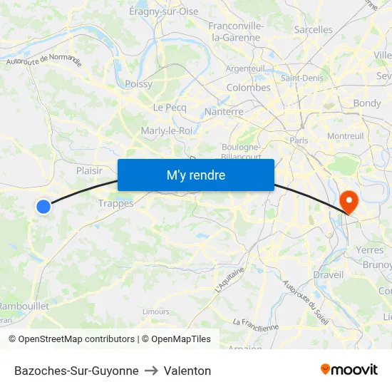 Bazoches-Sur-Guyonne to Valenton map