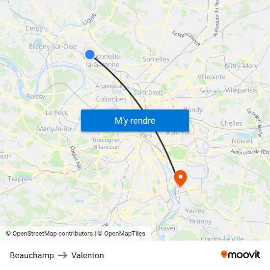 Beauchamp to Valenton map