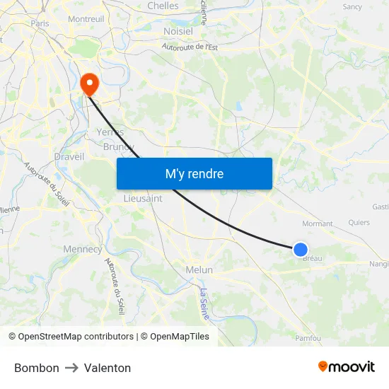 Bombon to Valenton map