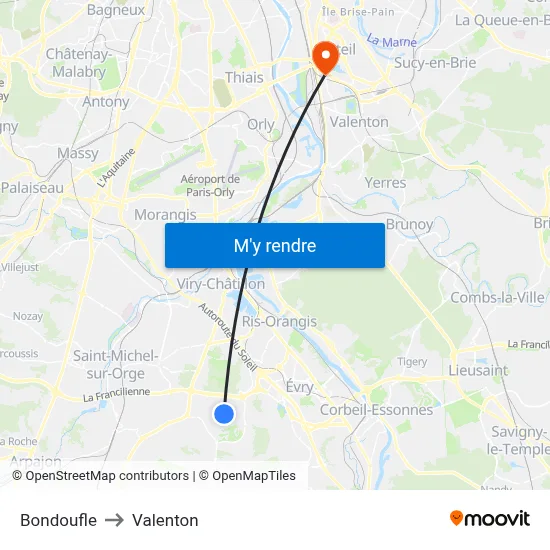 Bondoufle to Valenton map