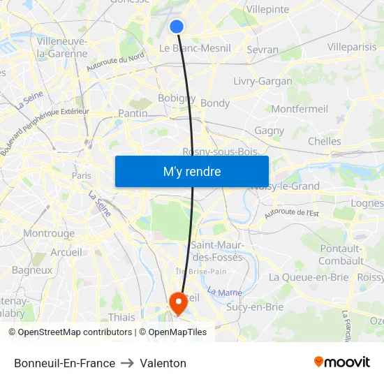 Bonneuil-En-France to Valenton map