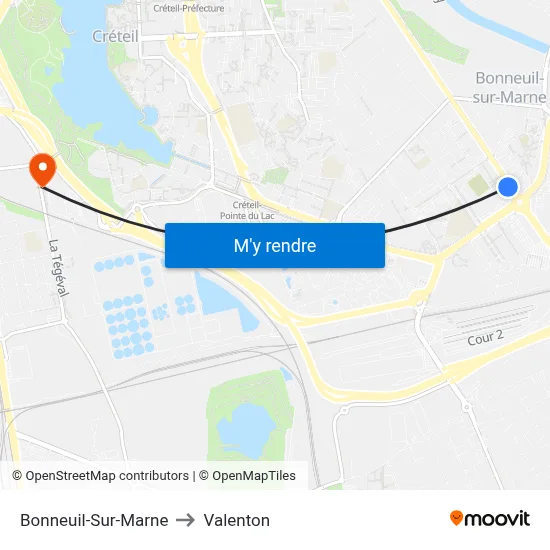 Bonneuil-Sur-Marne to Valenton map