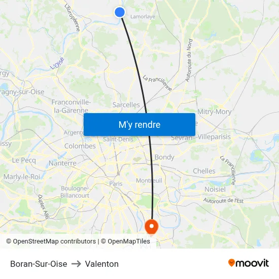 Boran-Sur-Oise to Valenton map