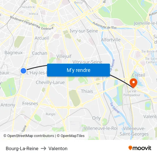 Bourg-La-Reine to Valenton map
