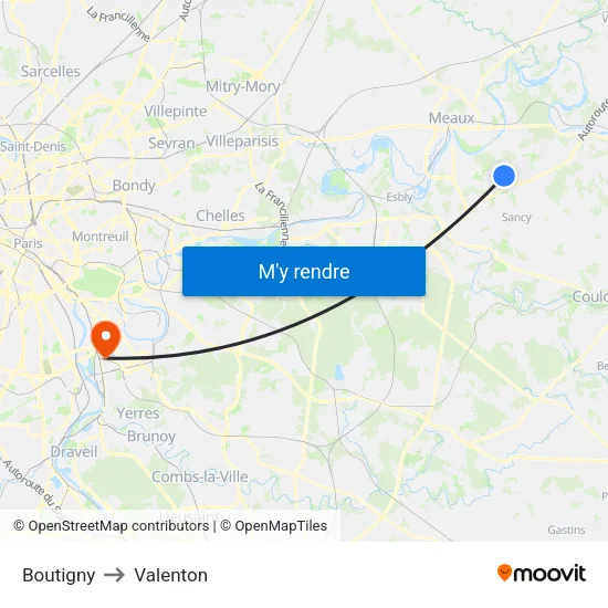 Boutigny to Valenton map