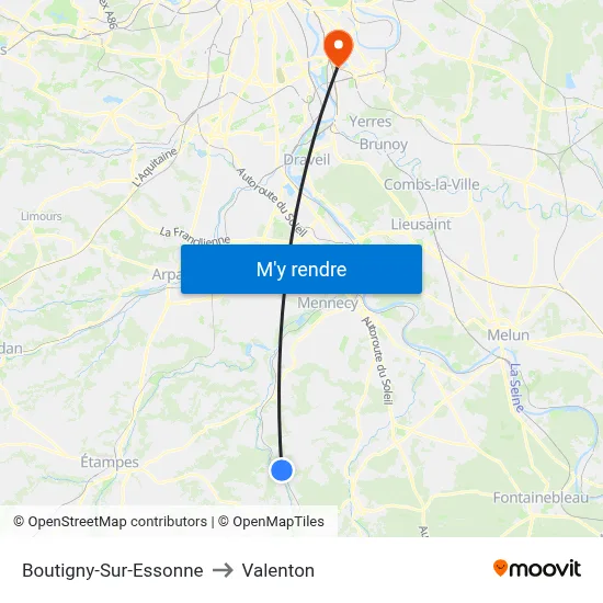 Boutigny-Sur-Essonne to Valenton map