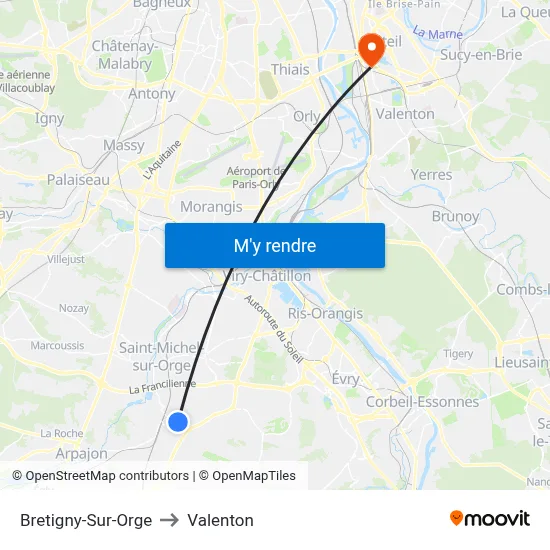 Bretigny-Sur-Orge to Valenton map
