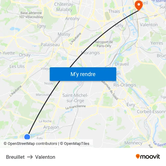 Breuillet to Valenton map