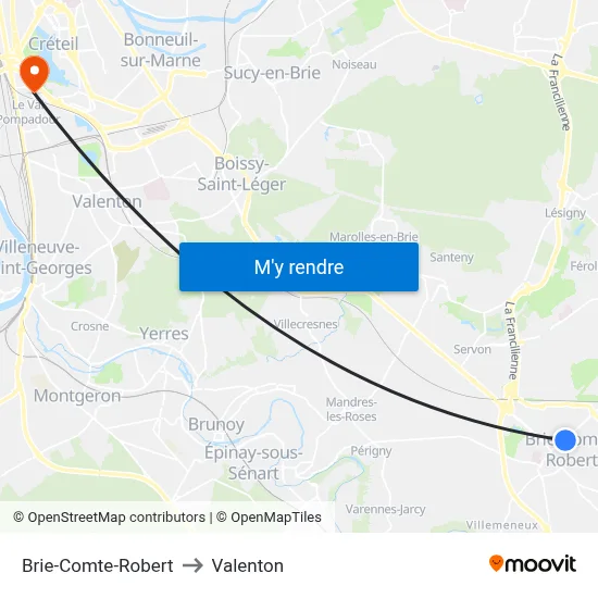 Brie-Comte-Robert to Valenton map