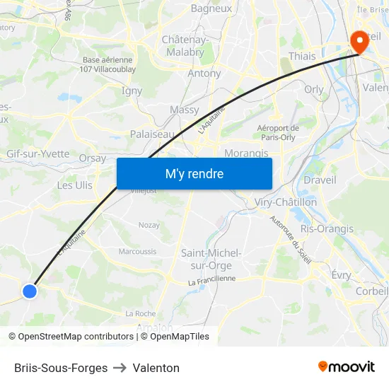 Briis-Sous-Forges to Valenton map