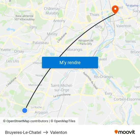 Bruyeres-Le-Chatel to Valenton map