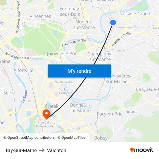 Bry-Sur-Marne to Valenton map