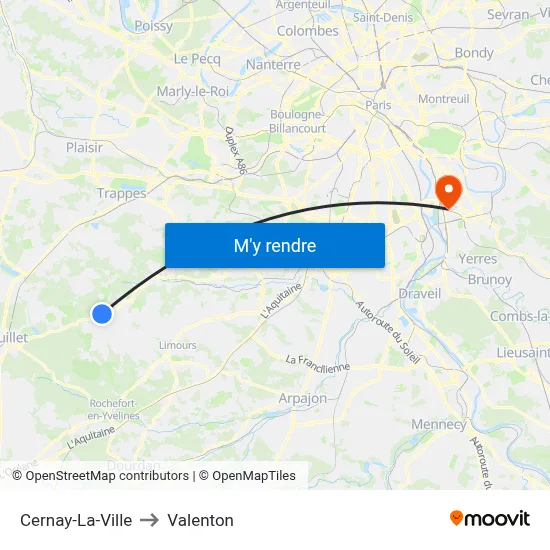 Cernay-La-Ville to Valenton map