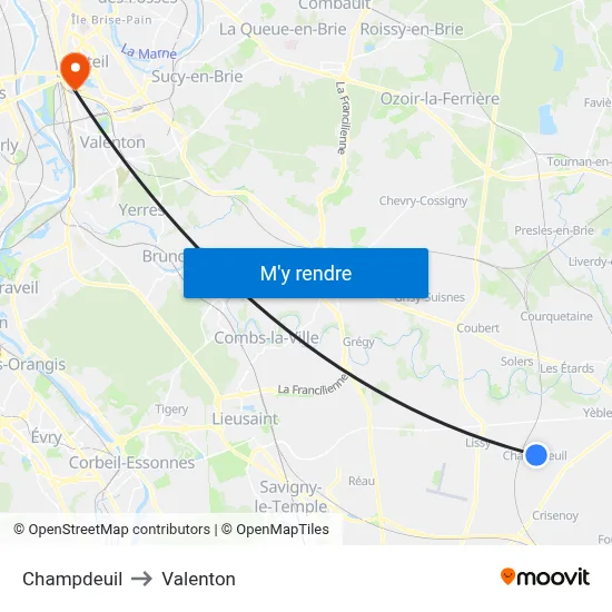 Champdeuil to Valenton map