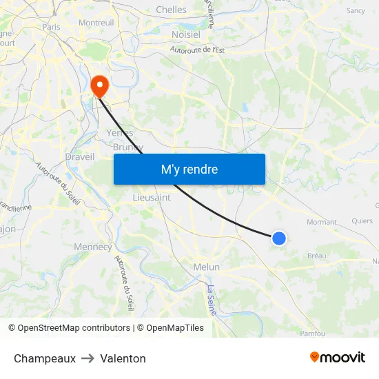 Champeaux to Valenton map