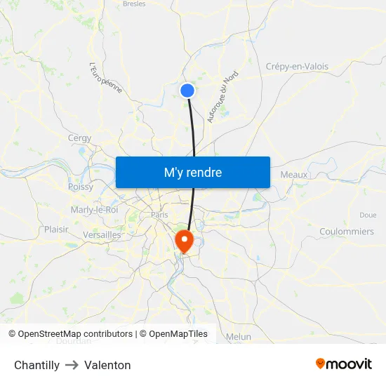 Chantilly to Valenton map