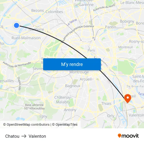 Chatou to Valenton map