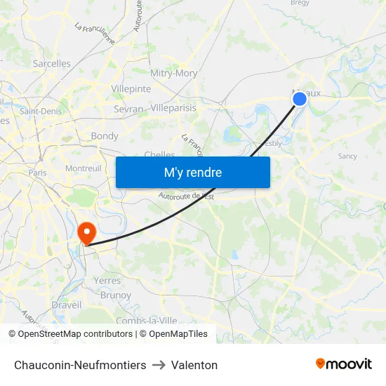 Chauconin-Neufmontiers to Valenton map