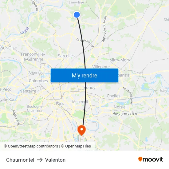 Chaumontel to Valenton map