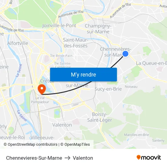 Chennevieres-Sur-Marne to Valenton map