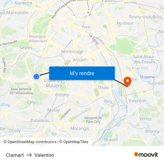 Clamart to Valenton map