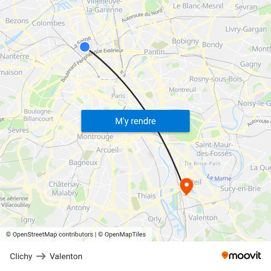 Clichy to Valenton map