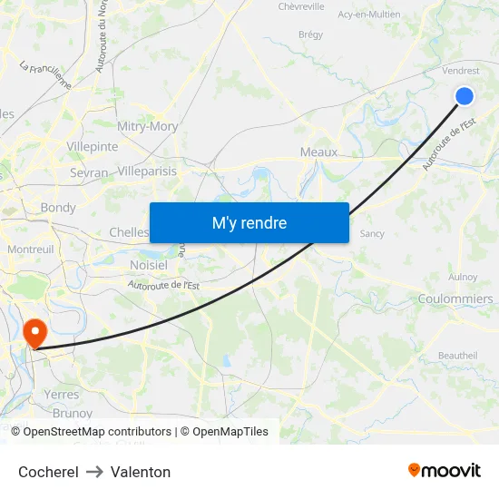 Cocherel to Valenton map