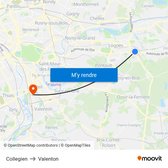 Collegien to Valenton map