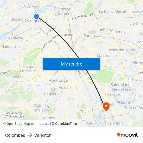 Colombes to Valenton map