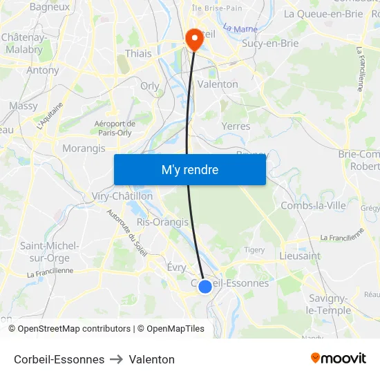 Corbeil-Essonnes to Valenton map