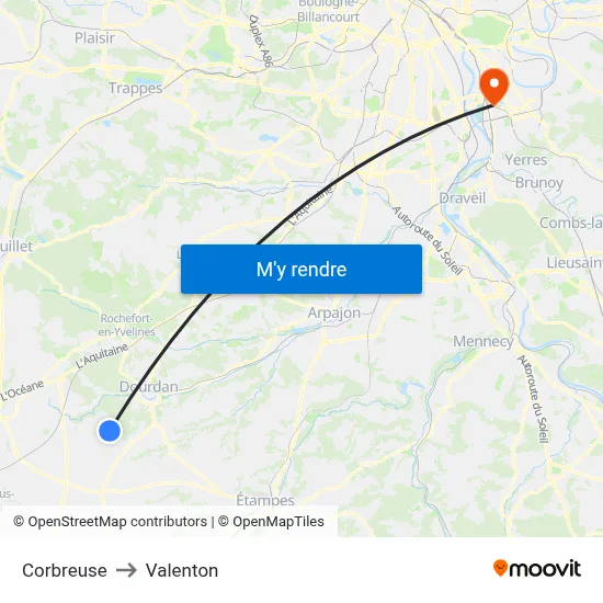 Corbreuse to Valenton map