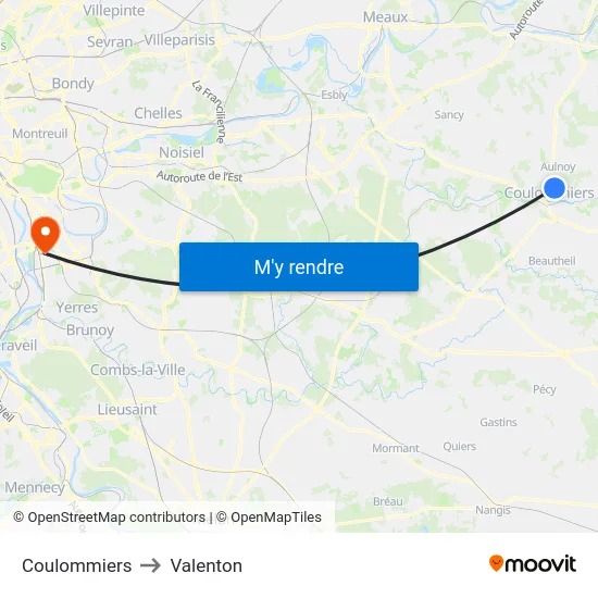 Coulommiers to Valenton map