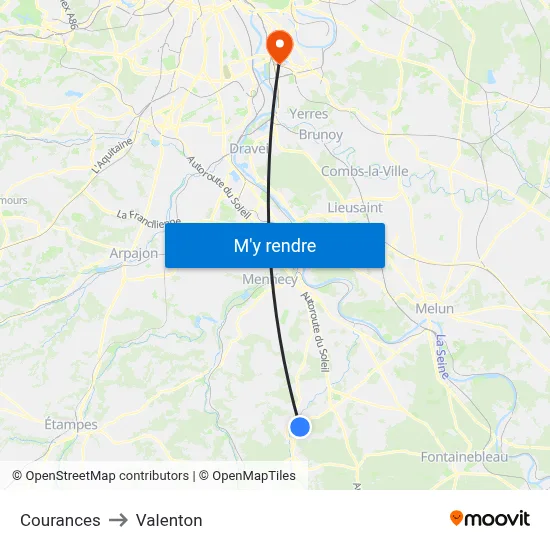 Courances to Valenton map