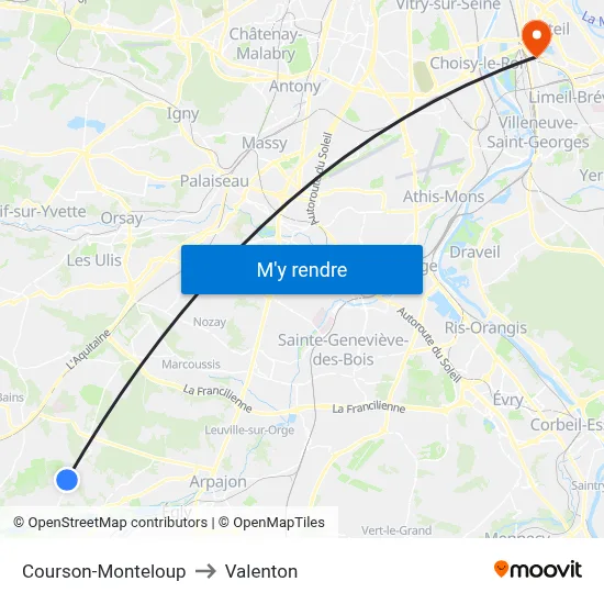 Courson-Monteloup to Valenton map