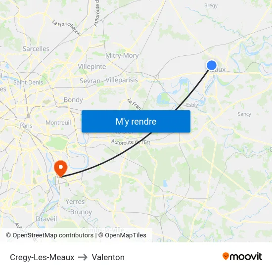 Cregy-Les-Meaux to Valenton map