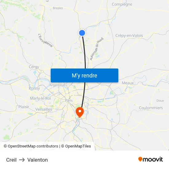 Creil to Valenton map