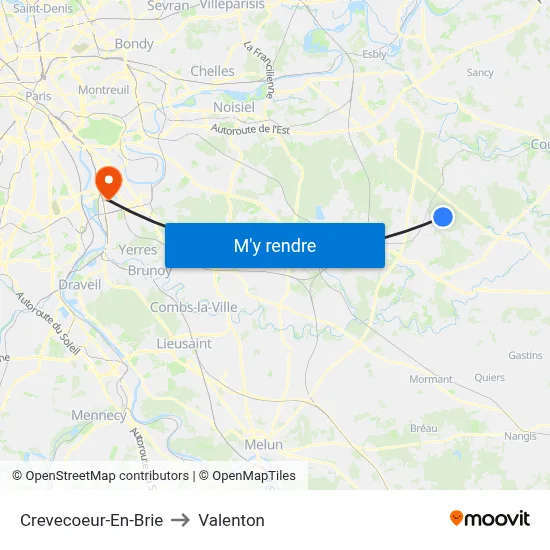 Crevecoeur-En-Brie to Valenton map