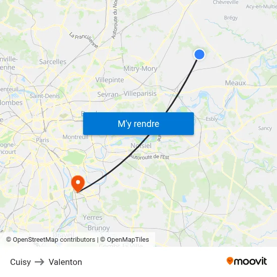 Cuisy to Valenton map