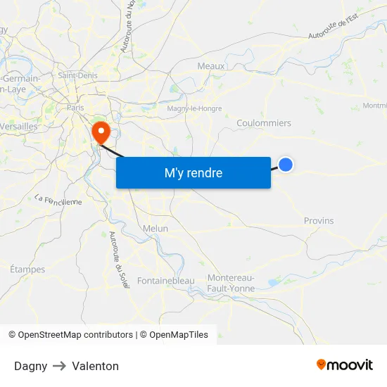 Dagny to Valenton map