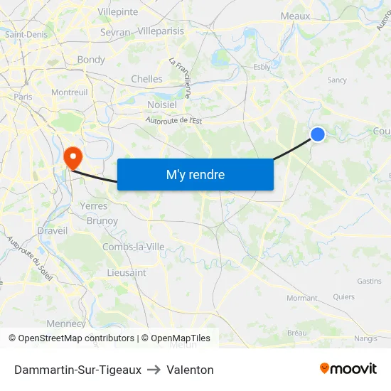 Dammartin-Sur-Tigeaux to Valenton map