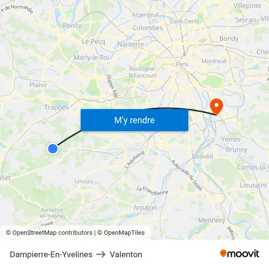Dampierre-En-Yvelines to Valenton map