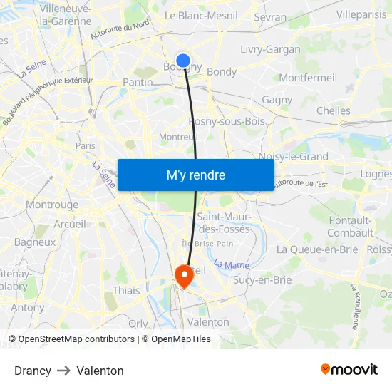 Drancy to Valenton map