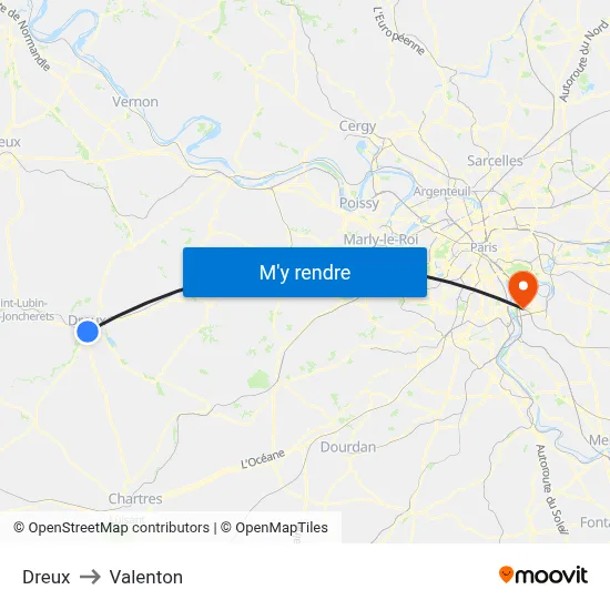 Dreux to Valenton map