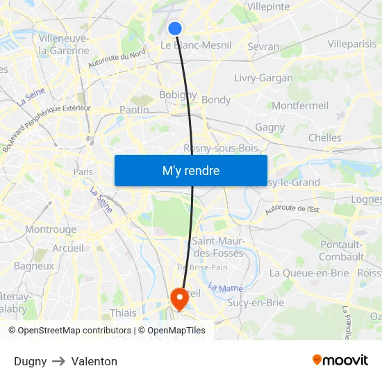 Dugny to Valenton map