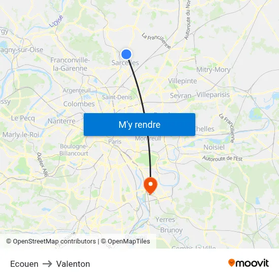 Ecouen to Valenton map