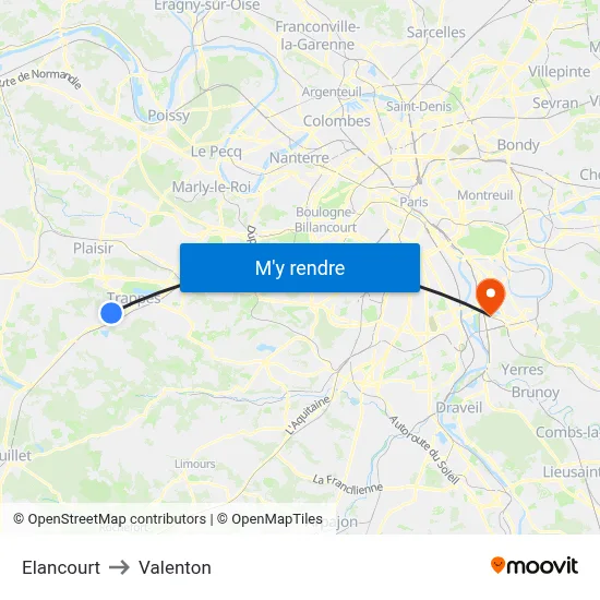 Elancourt to Valenton map