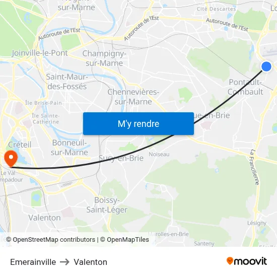 Emerainville to Valenton map