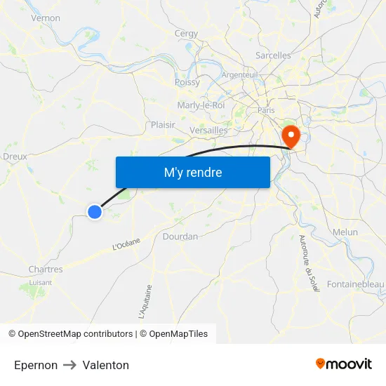 Epernon to Valenton map