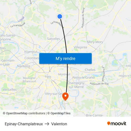 Epinay-Champlatreux to Valenton map